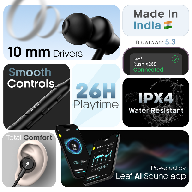 LEAF RUSH X268  WIRELESS EARPHONES (CARBON BLACK)