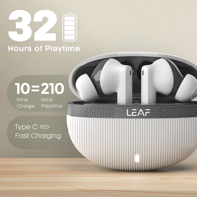 LEAF BUDS X342 TRUE WIRELESS EARBUDS (WHITE GREY)